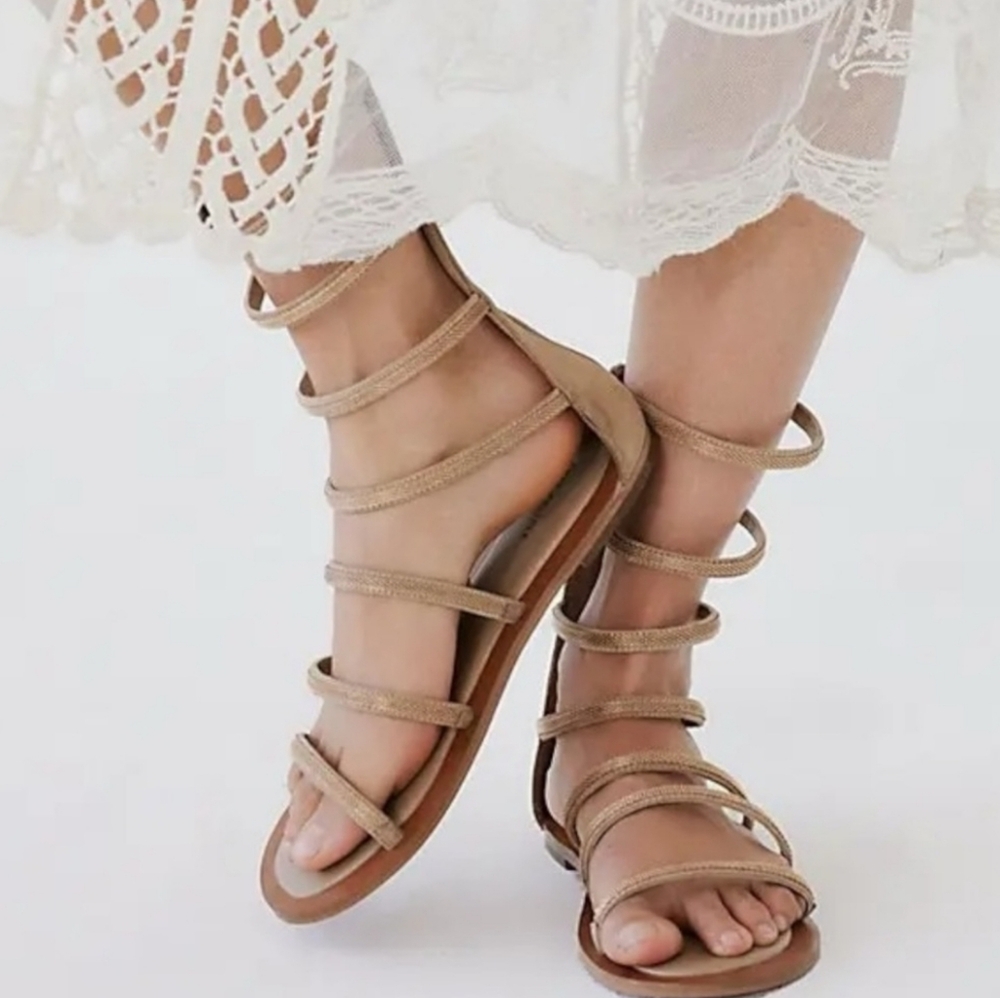 Free People  Theia Gladiator Sandal In Natural Tan Sz 9.5